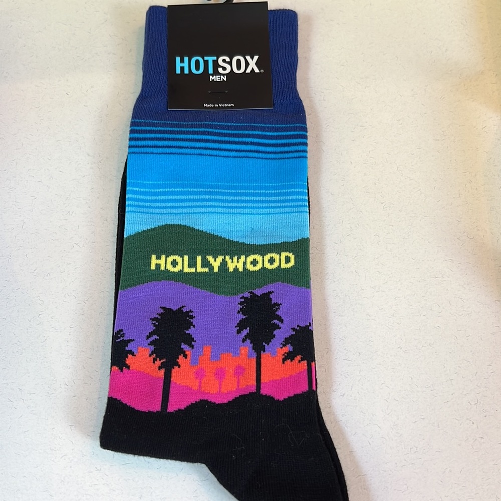 Hollywood HOTSOX with artful palm silhouette & stripes